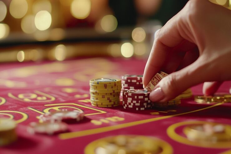 Close-up of Sic Bo Dadu dice roll with three dice showing the result